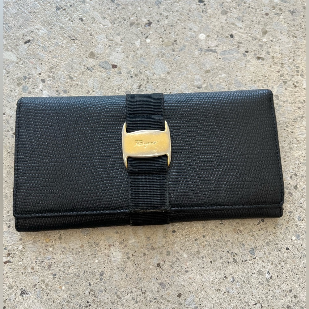 Salvatore Ferragamo Black Wallet with Gold Accent